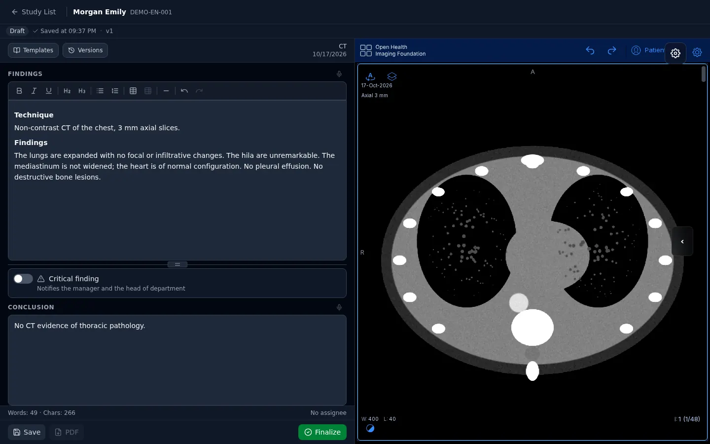 ClearScan report editor (demo data)